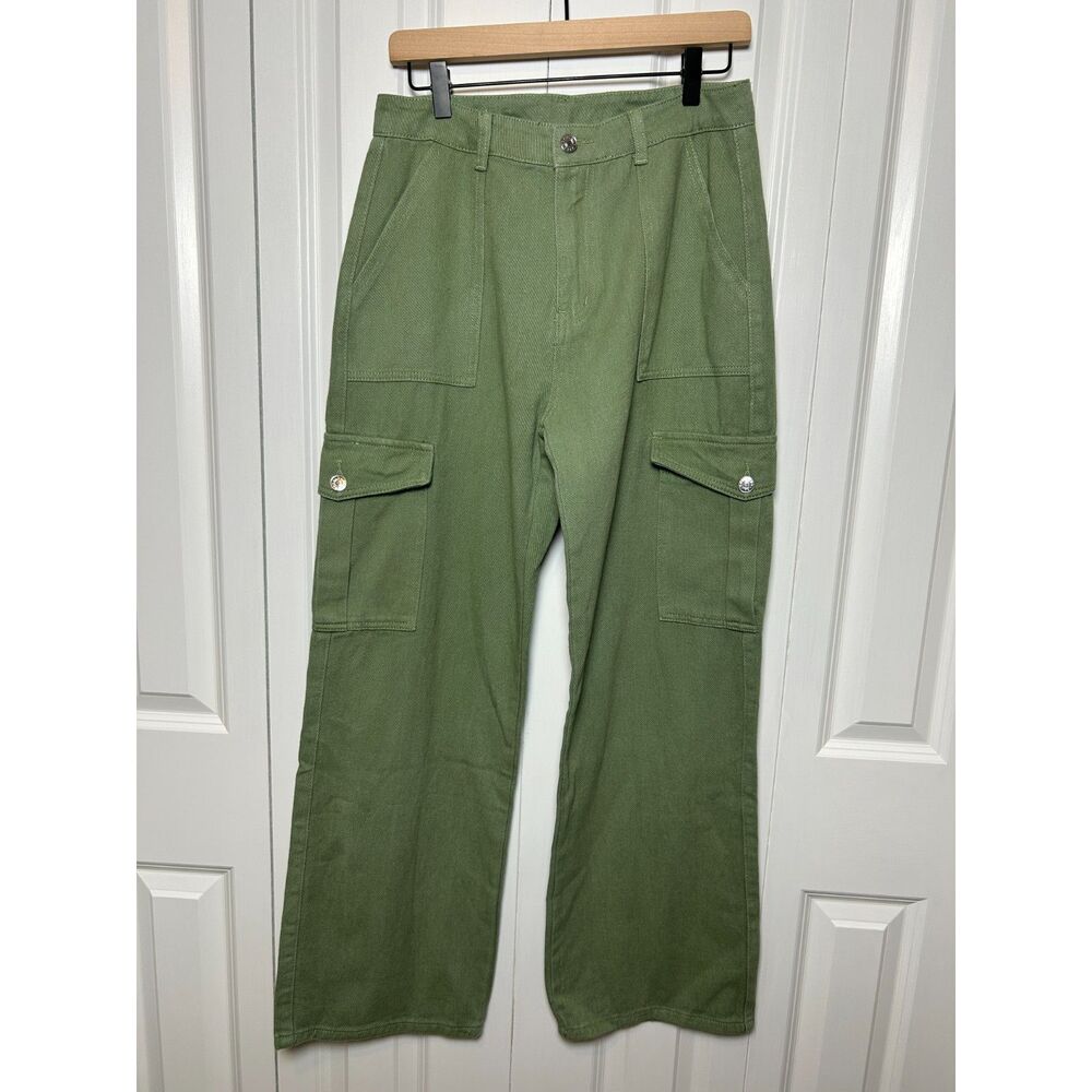 Cider Olive Green 100% Cotton Denim Wide Leg Cargo Pants - Large